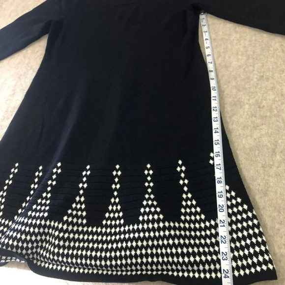 Nine West Sweater Dress Black White Boarder Hem Knit Pullover Size L 3/4 sleeve - Picture 7 of 9